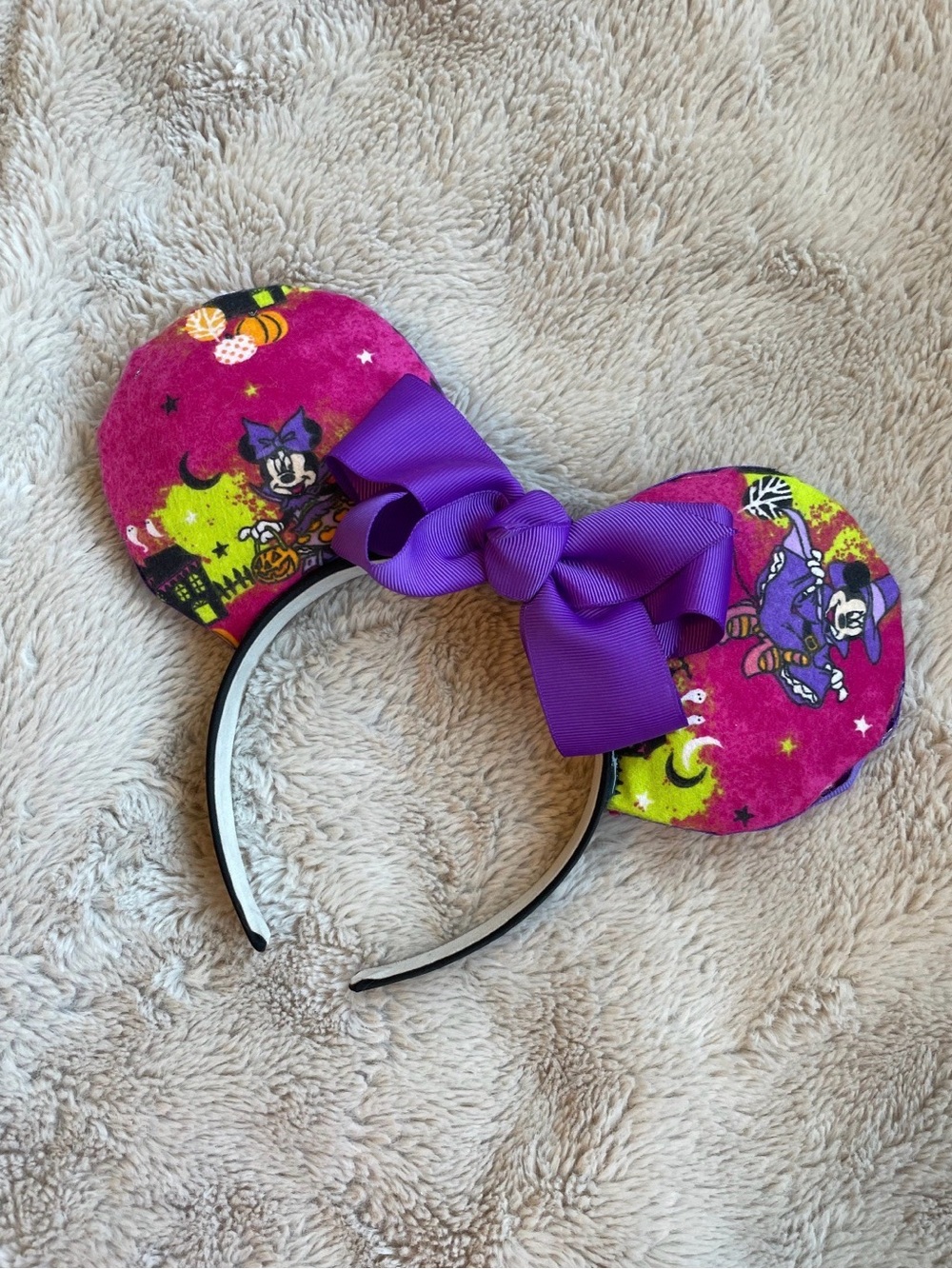 Purple Halloween Minnie-Style Ear Headband with Bow Disney Inspired